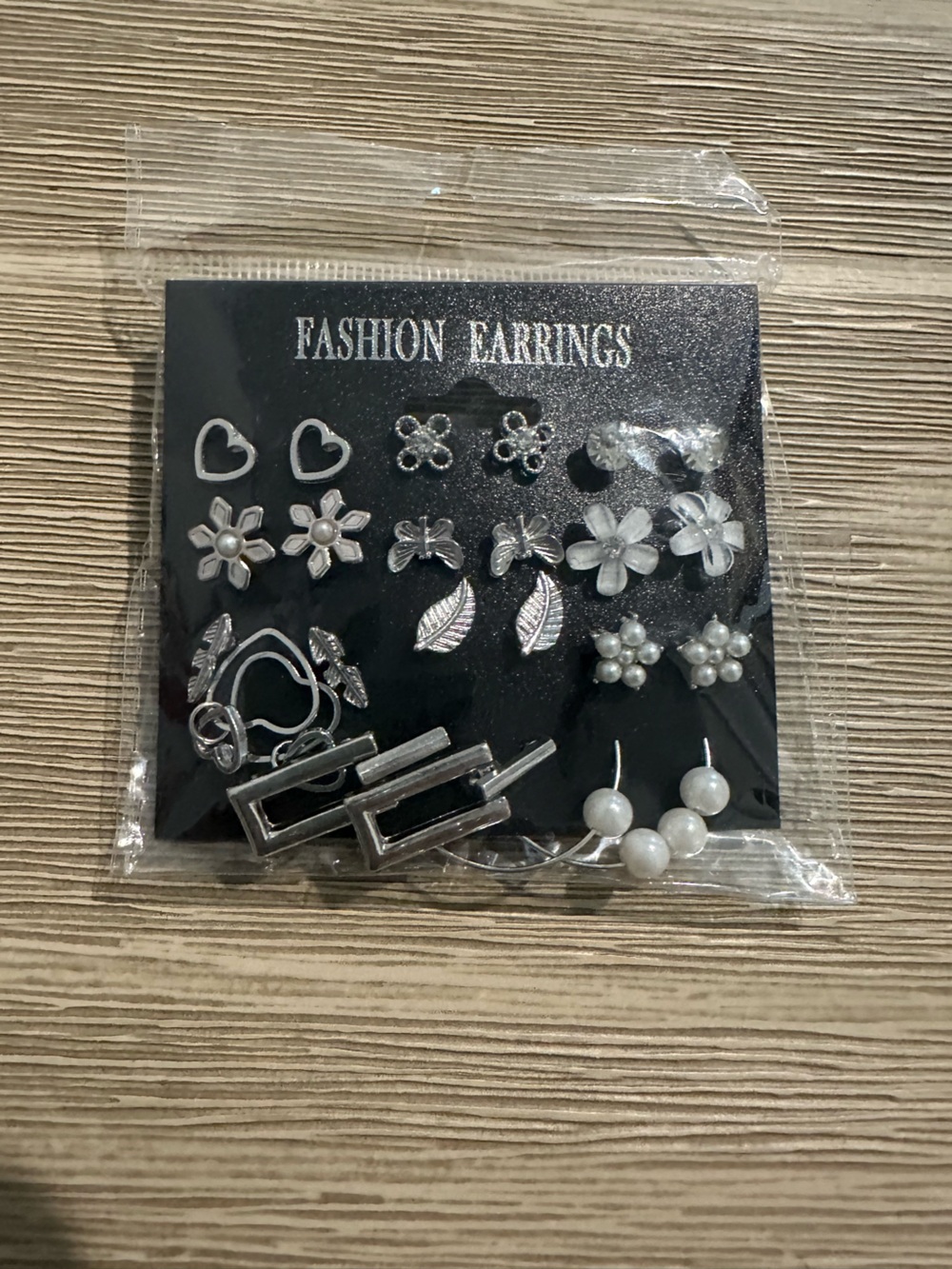 New Silver Tone Assorted Stud Earring Set of 11 with Pearls